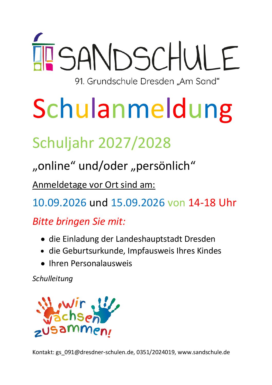 Schulanmeldung 2027/2028